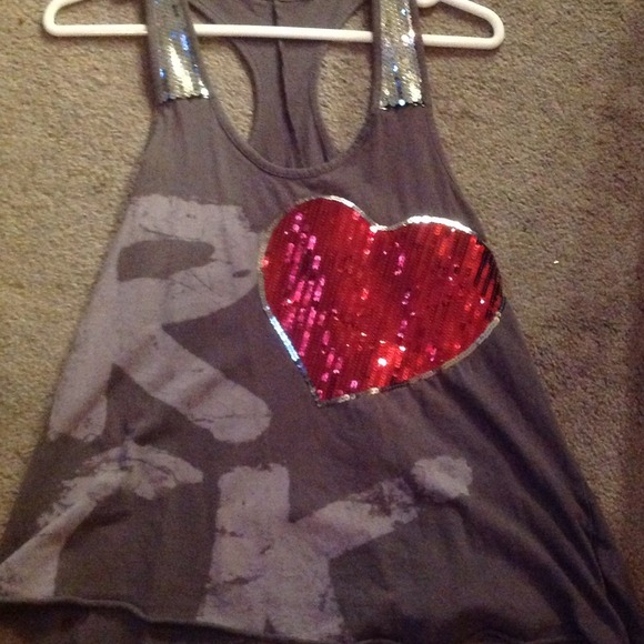 Grey and sequined racerback babydoll shirt