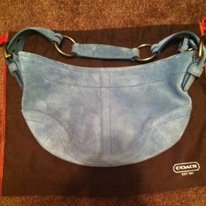 Small coach handbag light blue suede