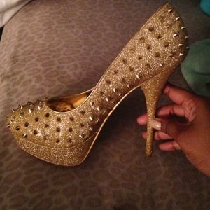 Gold Spiked platform heels