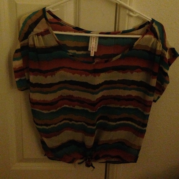 Sheer striped tie front top