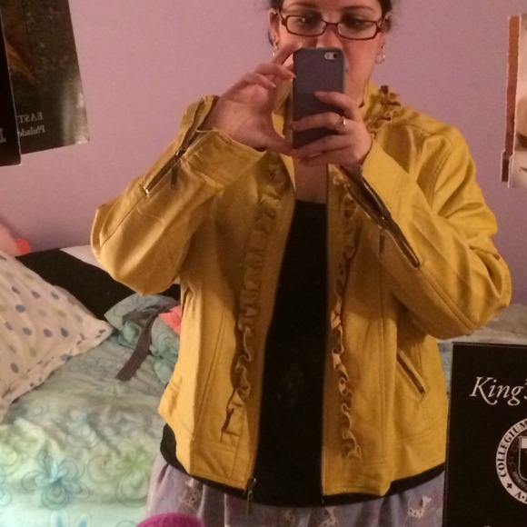 Mustard yellow leather like coat