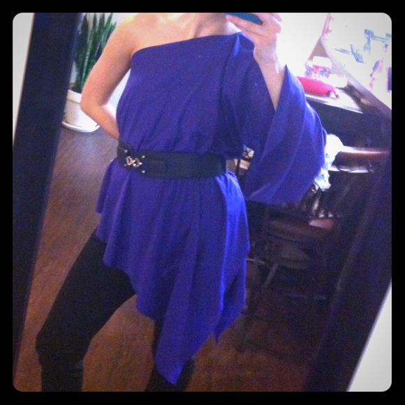 Purple One Shoulder Sleeve Stretch Poncho Asymmetrical Top Small Dance - Picture 1 of 4