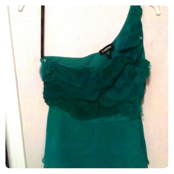 Bebe silk green one shoulder tank