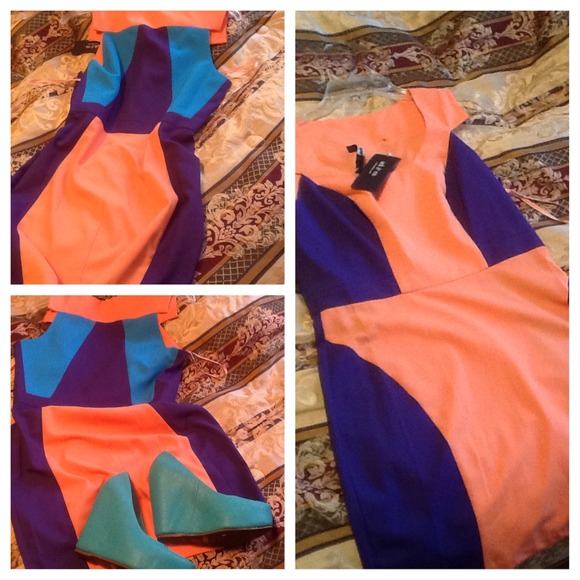 Vintage Color Block Summer Dress w/ Capped Sleeves