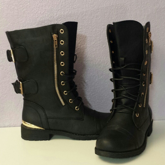 GOLD TRIM COMBAT BOOTS