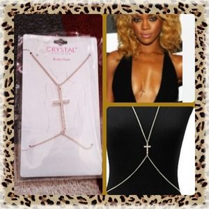 Gold body chain with crystal cross!!