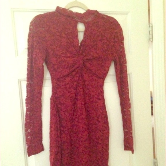 Victorias Secret Crimson Lace Long Sleeve Dress