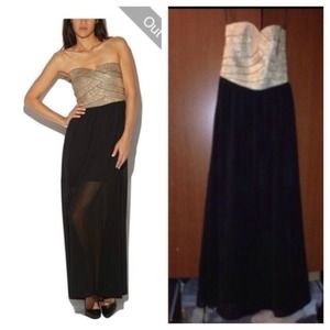 Full length gold. And black dress