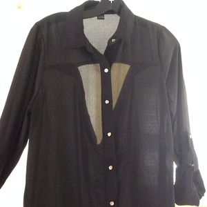 Sheer hi-low cut out button down top