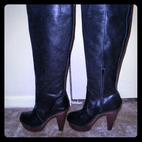 NYLA leather boots with wood platform heel