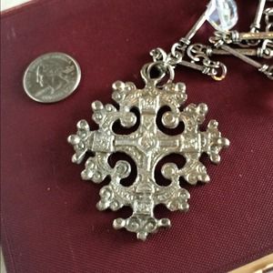 $69 Vintage Silver & Crystal necklace Celtic Cross