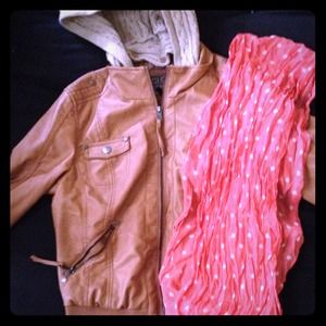 White and pink polka dotted scarf