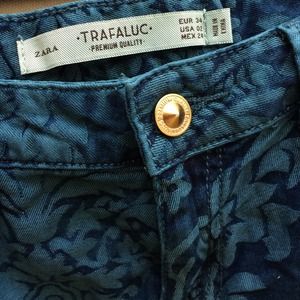 Zara Duck Blue Floral Baggy Boyfriend Jeans
