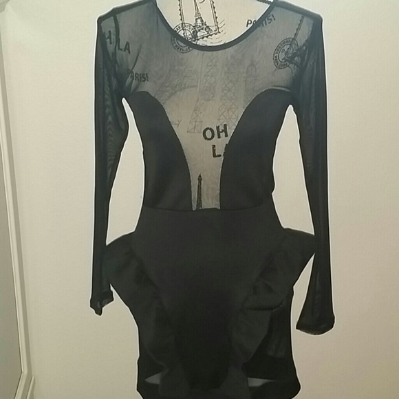 Black mesh and ruffle dress