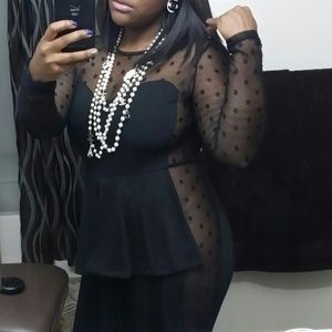 Polka dot mesh, peplum jumpsuit.