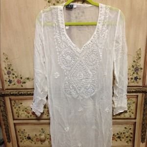 Sheer white embroidered tunic