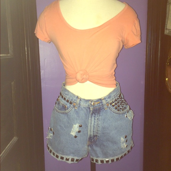 Studded Highwaist Denim Shorts