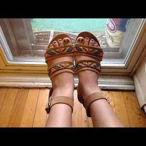 Tribal print beaded sandals