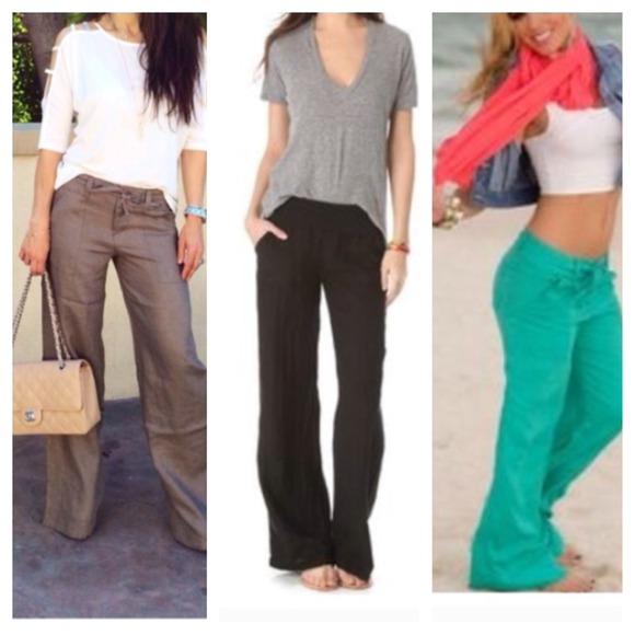 Coral wide leg linen pants CLEARANCE SALE - Picture 2 of 3