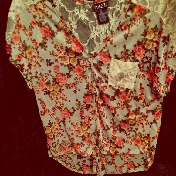 Orange & brown floral see though shirt!
