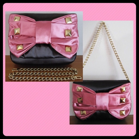Felix Ray Black & Pink Silk/Satin Bow shoulder bag - Picture 2 of 4