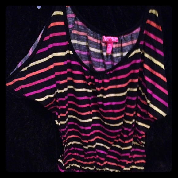 Pink yellow orange & black stripped shirt!