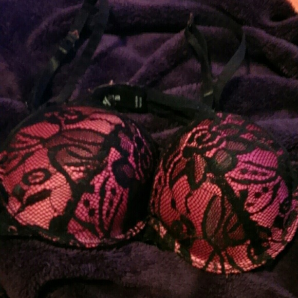 Pink with black lace push up bra!