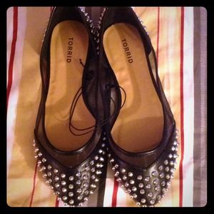 Silver spike mesh studded flats
