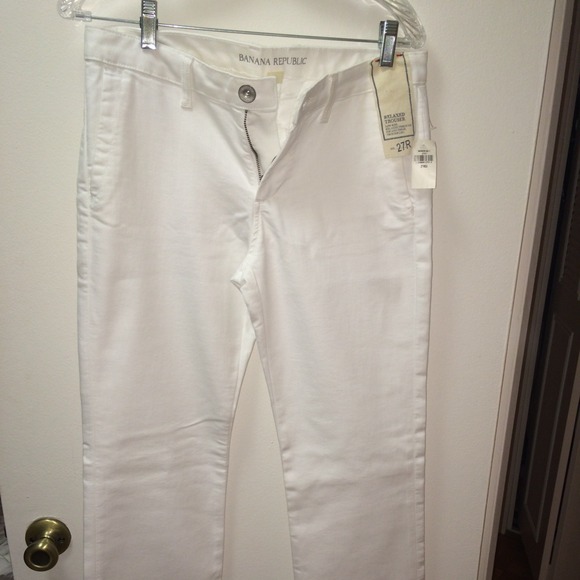White denim bootcut jeans.