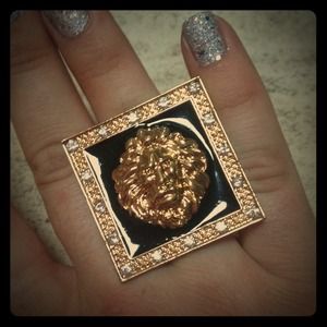 Gold and Black Oversized Lion Ring