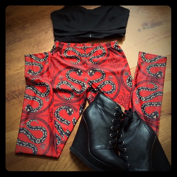 Red, black , & white ,Chinese print snake leggings