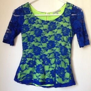 Blue and green peplum lace top
