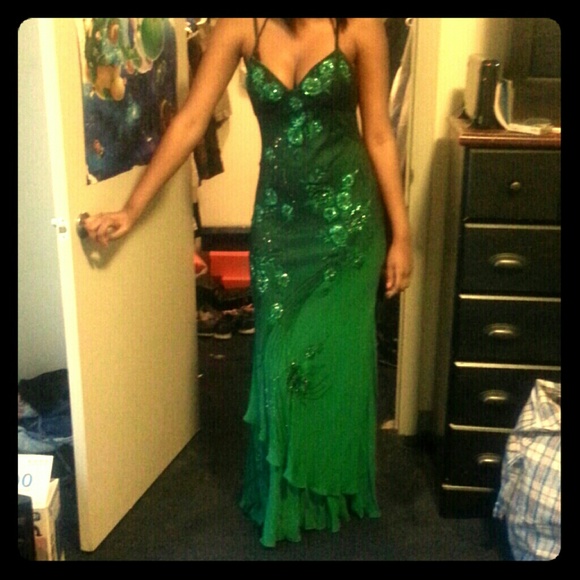 Green silk and sequence dress