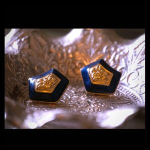 Trifari Blue/Gold stud earrings.
