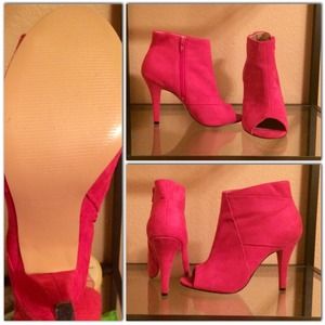 Pink Suede Peep Toe Booties