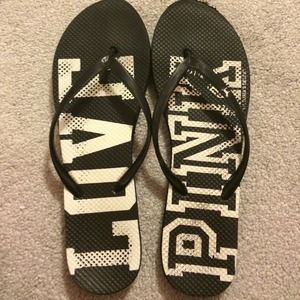 Love pink black flip flops