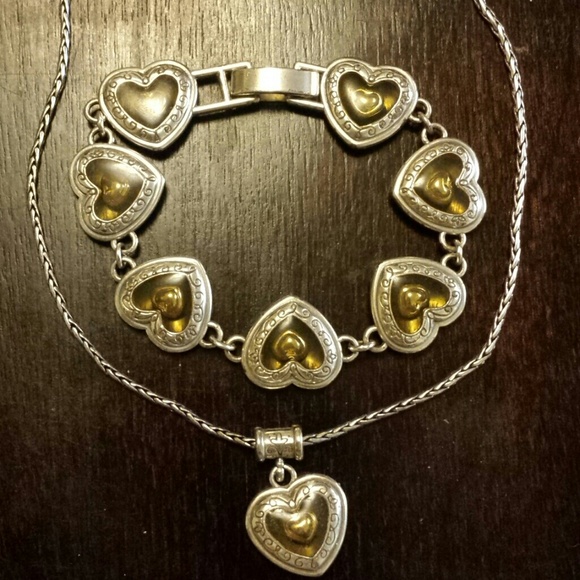 Brighton two tone heart link necklace set