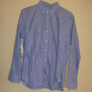 Men's blue striped button up work shirt