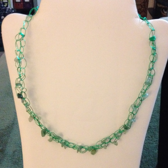 Crochet green wire necklace w/ green gems stones