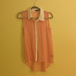 Sheer pink and white button up top