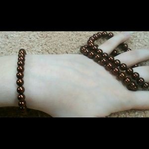 NWOT Brown Matching Necklace & Bracelet Set