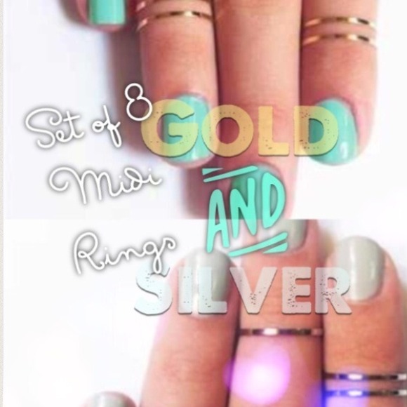 Silver & Gold Midi Ring Set of 8