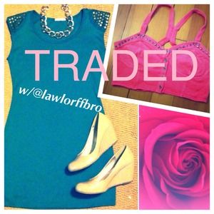 🚫TRADED🚫Teal Body Con Dress with Gold Studs