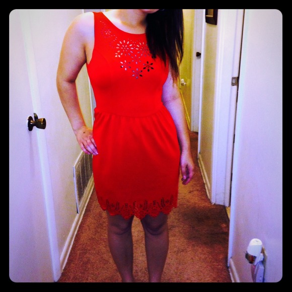 Red lace detail dress