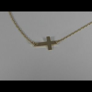 14k solid gold side cross necklace! Hot new trend!