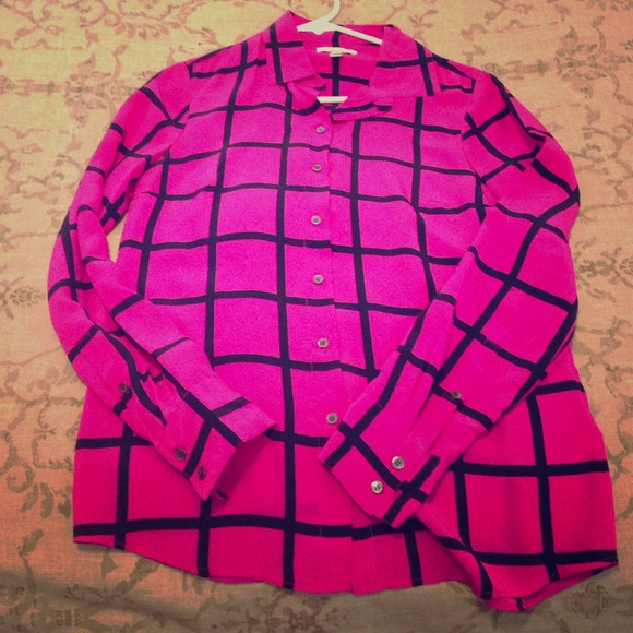 100% Silk J.Crew hot pink and navy blouse
