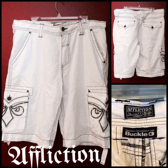Mens white affliction shorts