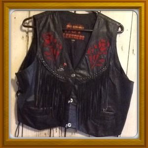 💀🌹💀 LADIES LEATHER BIKER VEST 💀🌹💀