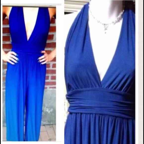 Royal blue Wide leg long halter jumpsuit size S - Picture 2 of 3