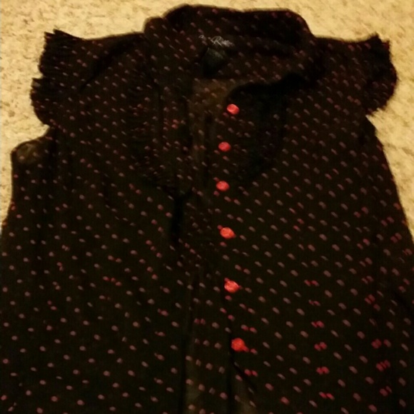 Sheer black and red polkadot blouse. ON HOLD